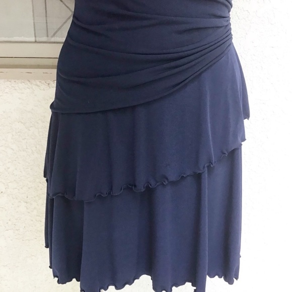 Carmen Marc Valvo Luxe Dress Navy Blue Ruching - Picture 9 of 15